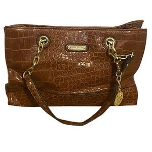 Ann Klein Brown Crocodile Embossed Tote Bag for Women